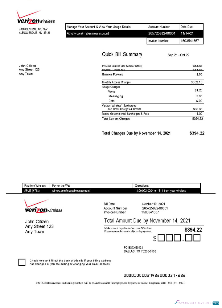 Download USA Verizon invoice template Photoshop template
